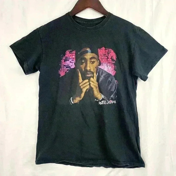 Tupac Shirt Tee Mens MEDIUM  Poetic Justice Black Hip Hop Rap Music T-Shirt - Picture 6 of 9